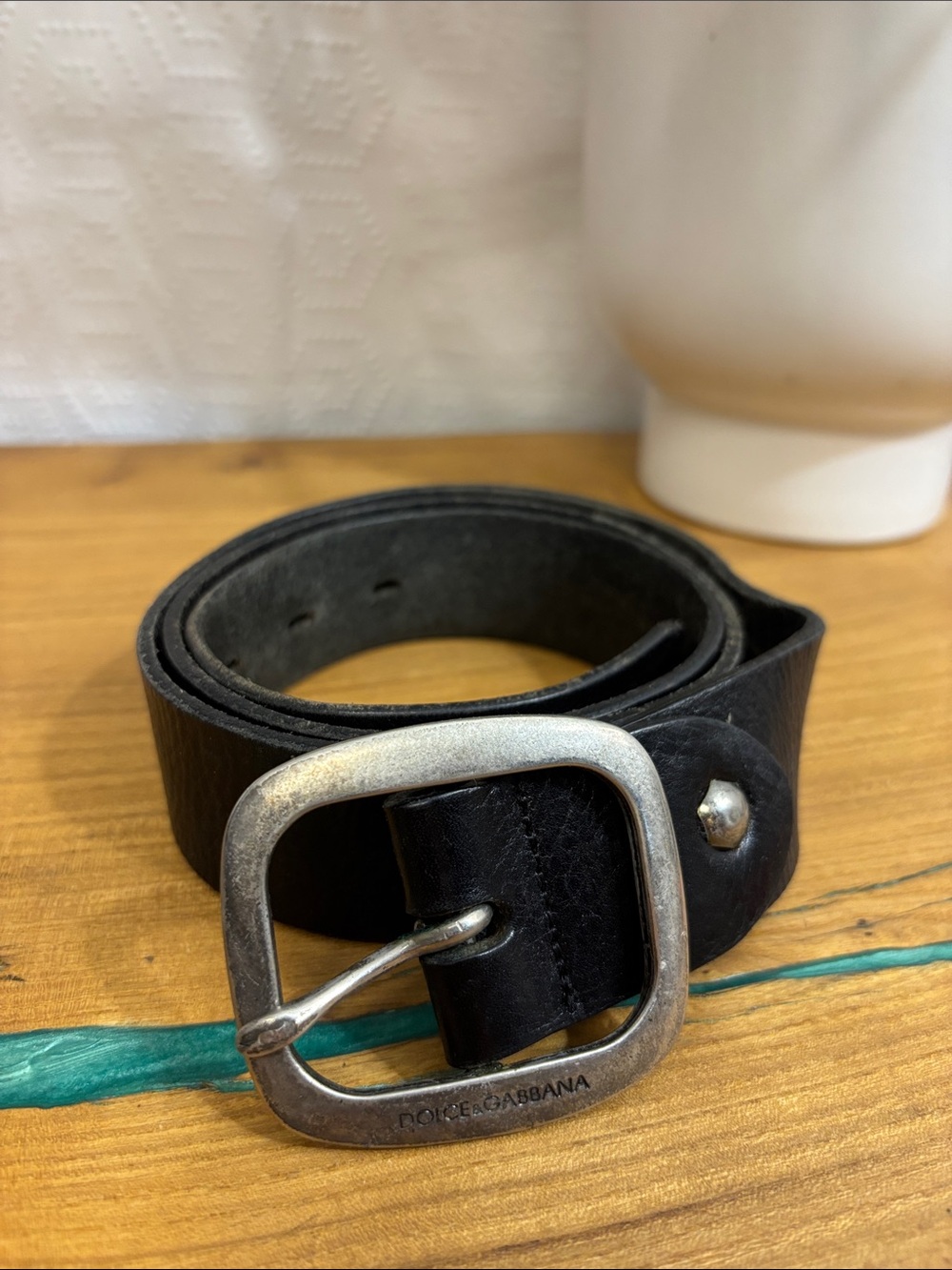 D&G Dolce & Gabbana Black Leather belt 45”